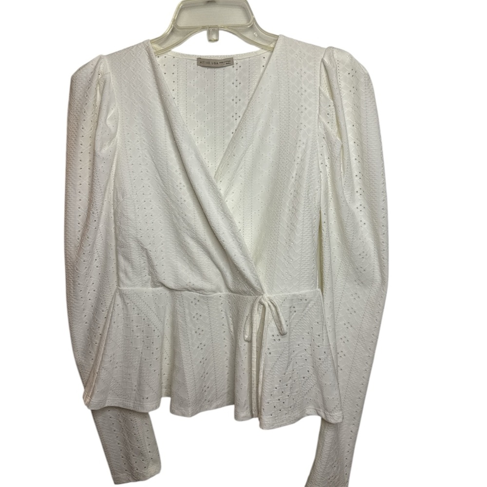 Active USA Ivory Wrap Blouse Eylet detail Size Small